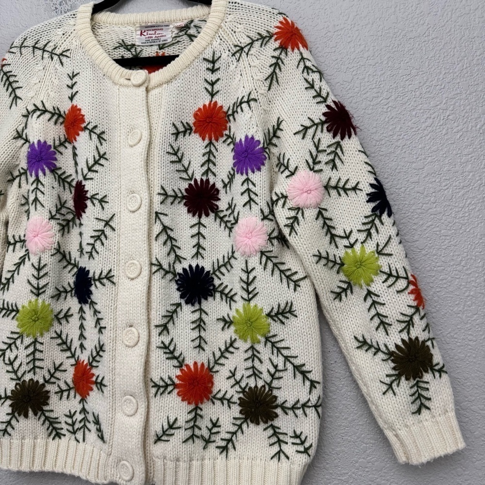 Kimlon Embroidered Floral Print Cardigan Sweater Size Large - Picture 6 of 16